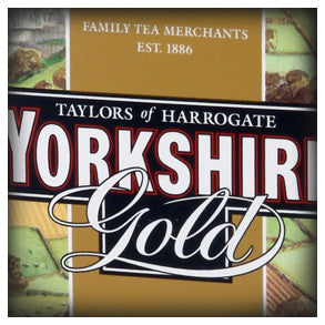 Close up of a box of Taylors of Harrogate Yorkshire Gold tea