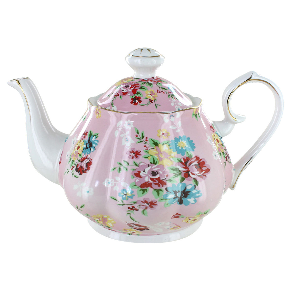 Floral teapot on a pink background