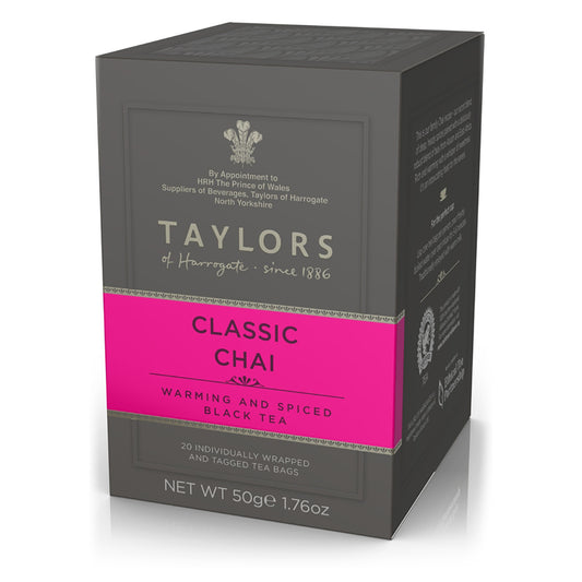 Box of Taylors Classic Chai black tea on a white background