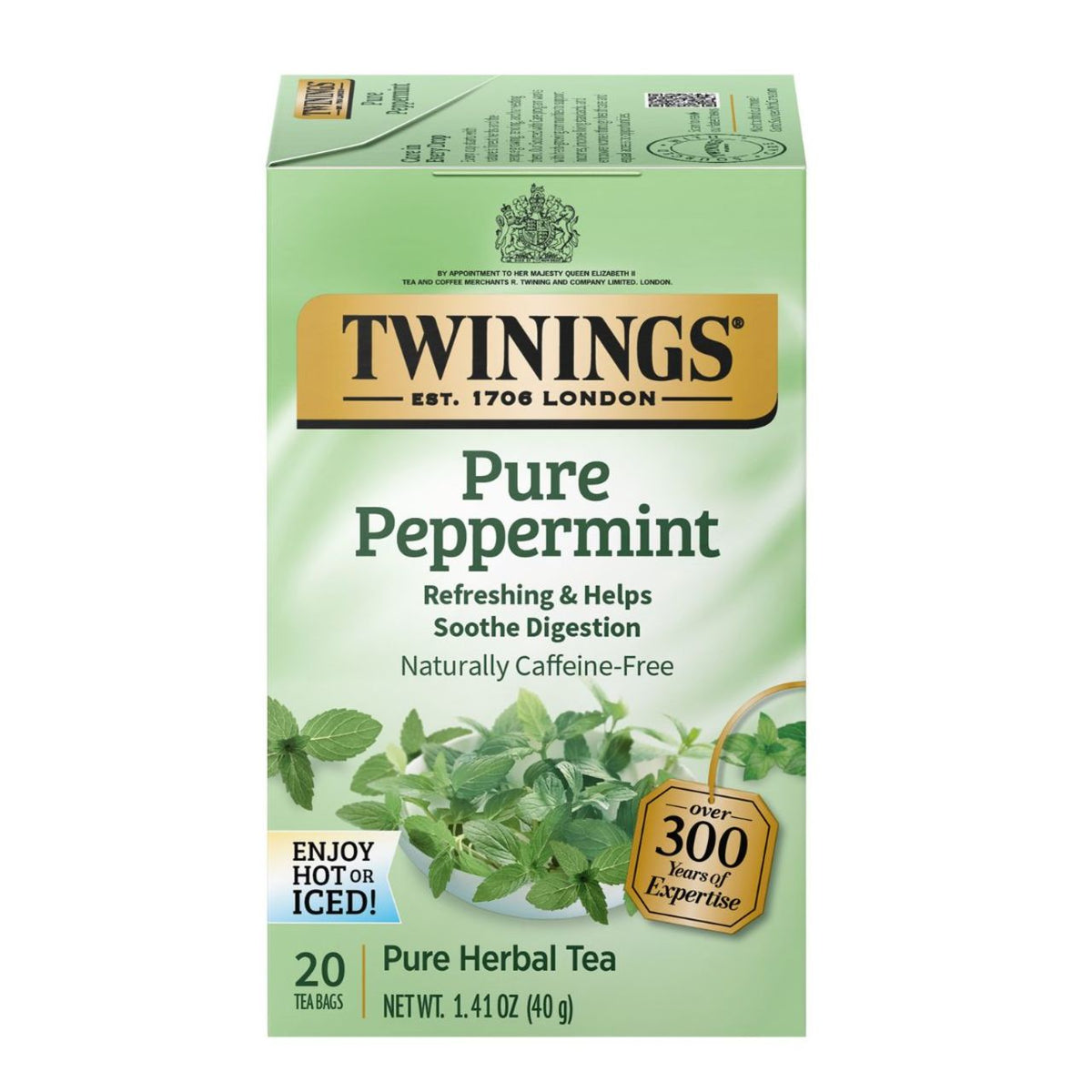 Twinings Pure Peppermint tea box on a white background