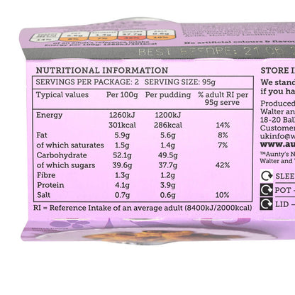Nutritional information label on a product packaging with a purple background