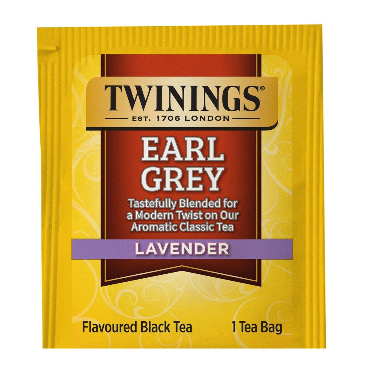 Twinings Earl Grey Lavender tea package on a white background