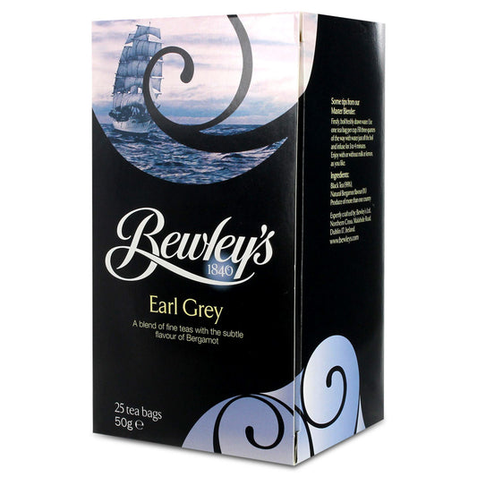 Bewley's Earl Grey tea packaging with ship illustration on a white background