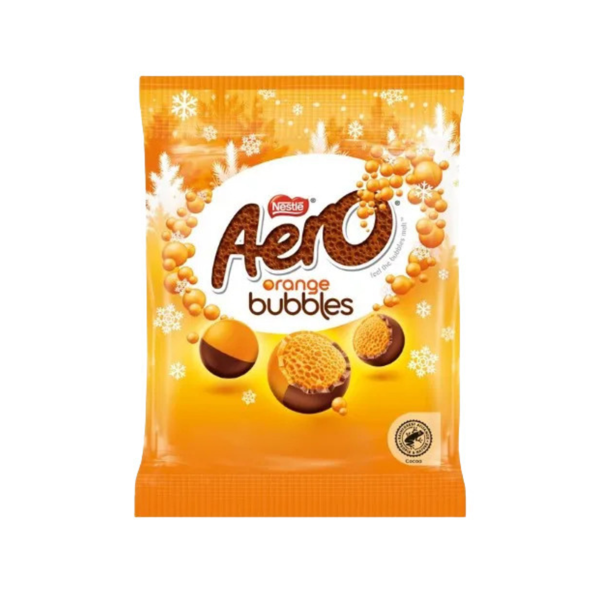 Aero Orange Bubbles chocolate packaging on a white background