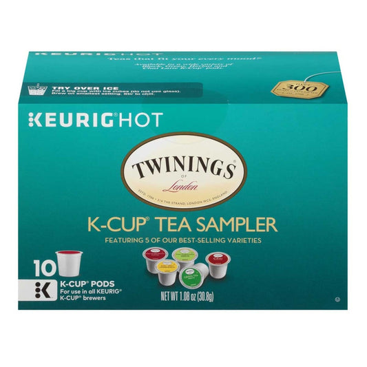 Twinings K-Cup Tea Sampler box with Keurig logo on a white background