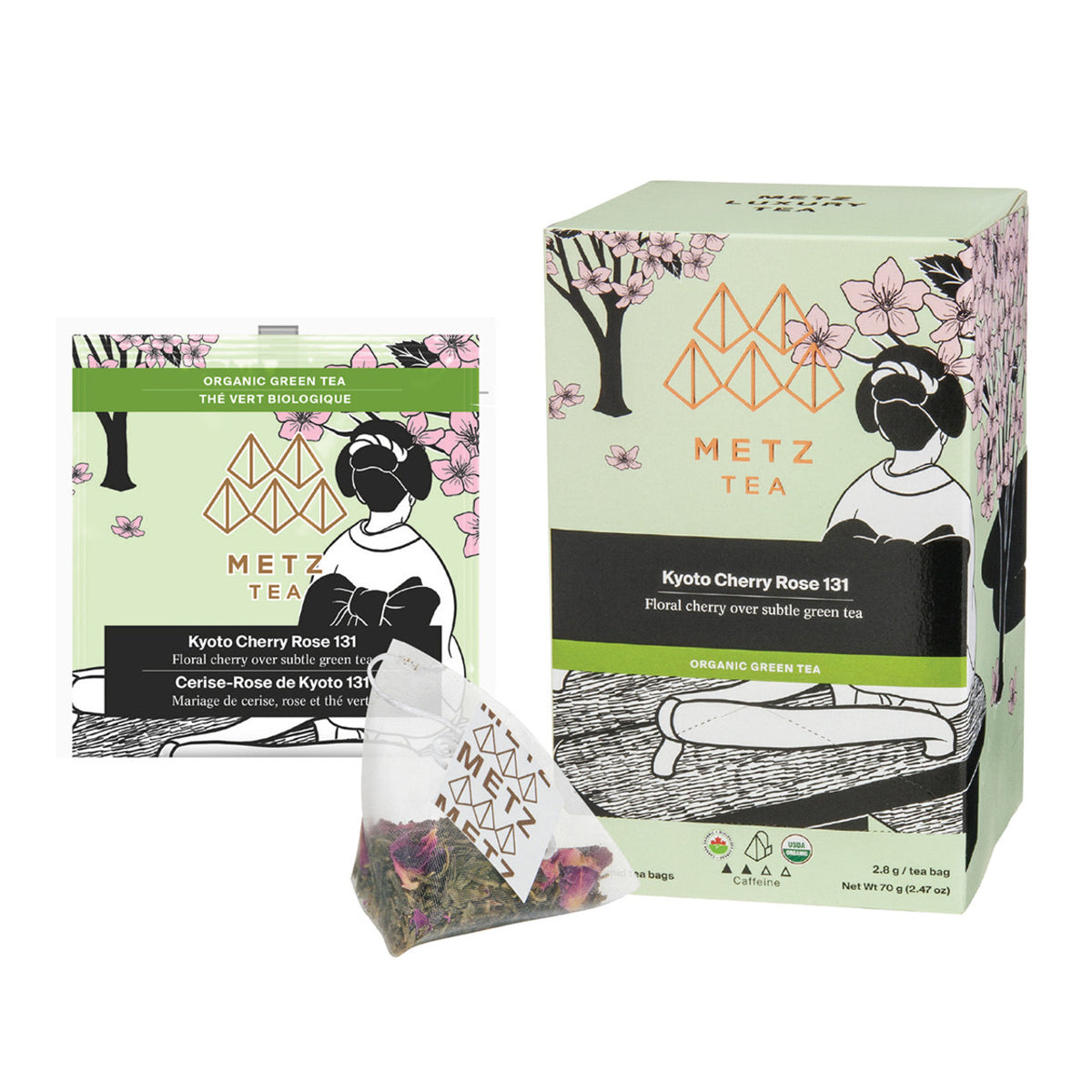 Metz Tea Kyoto Cherry Rose 131 packaging with tea bag on a white background
