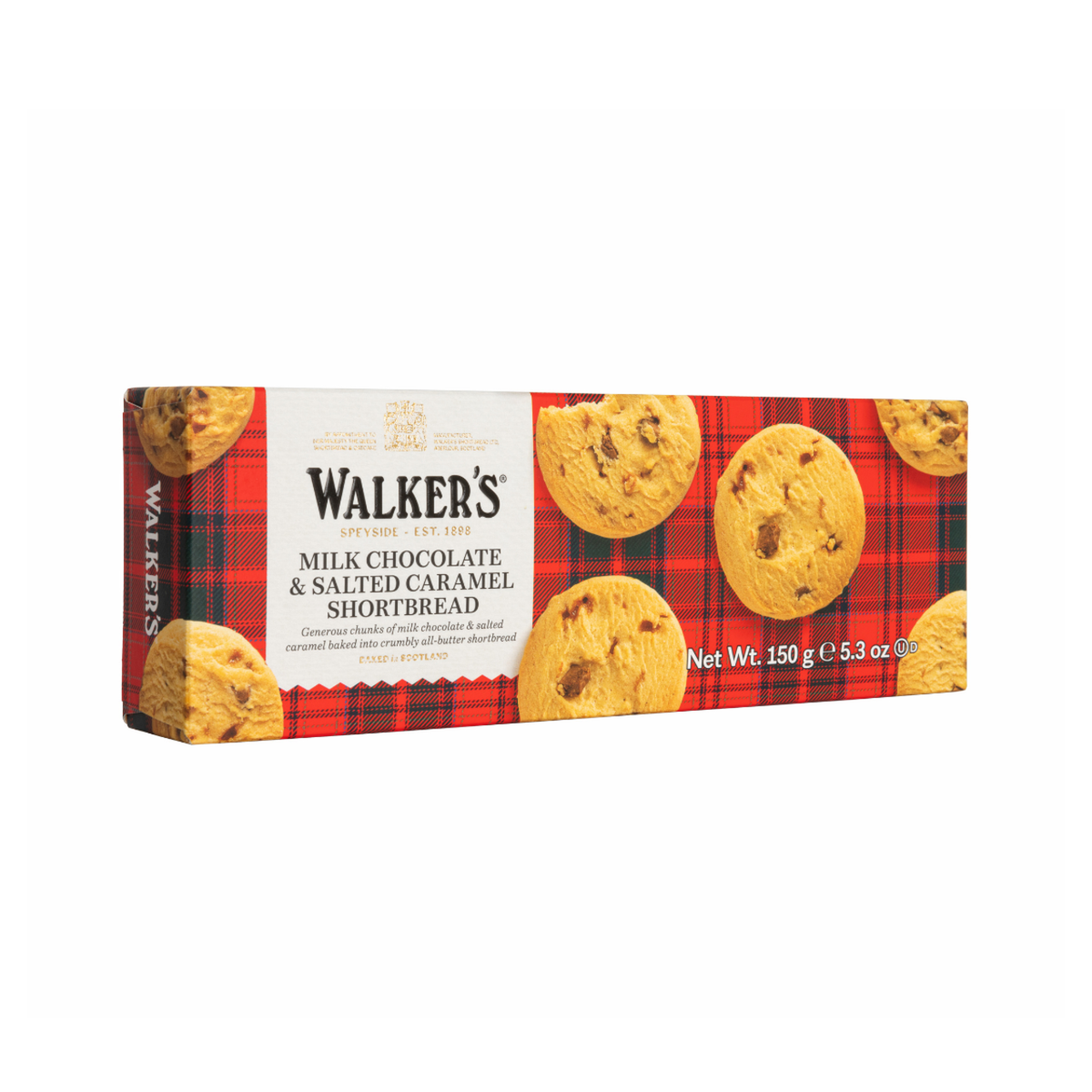 Box of Walker's Milk Chocolate & Salted Caramel Shortbread cookies on a white background