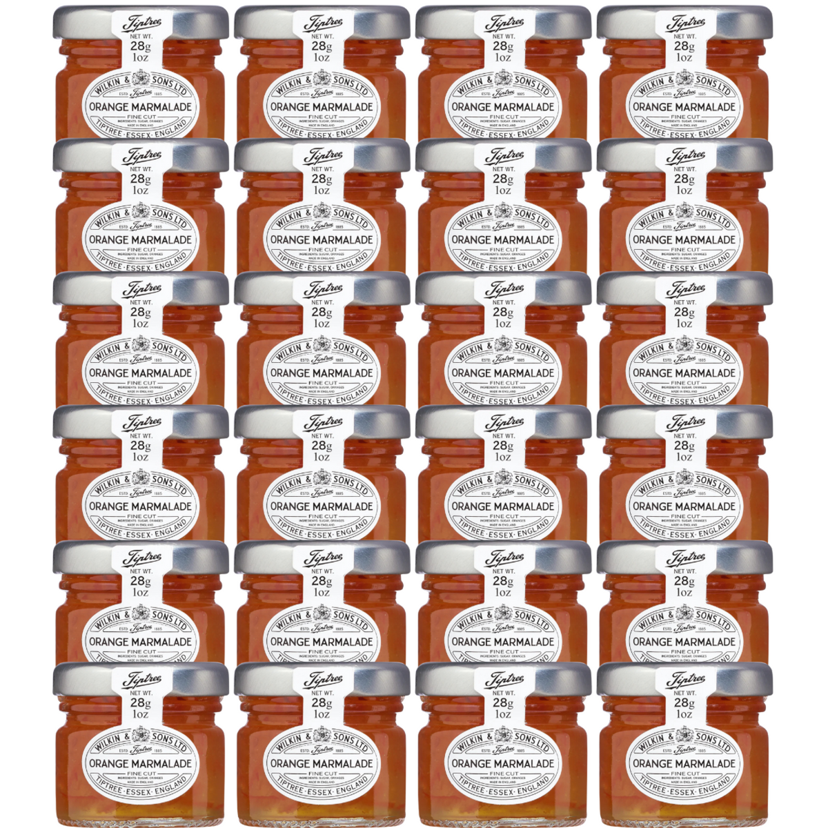 Grid of Tiptree Orange Marmalade jars with labels