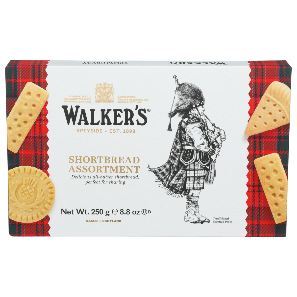 Walker's Shortbread Assortment packaging with a Scottish theme on a white background
