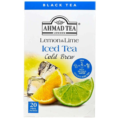 Ahmad Tea Lemon & Lime Iced Tea Cold Brew package on a white background