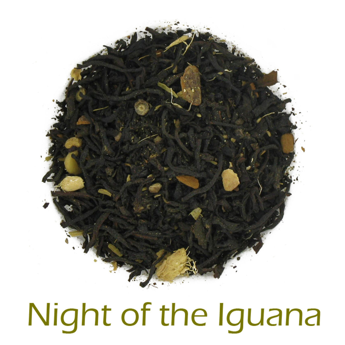 Night of the Iguana loose-leaf tea on a white background with product name caption