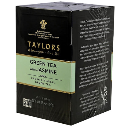 Box of Taylors of Harrogate Green Tea with Jasmine on a white background