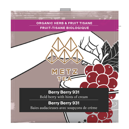 Metz Tea Berry Berry 931 tea package with graphics of berries and tea leaves.