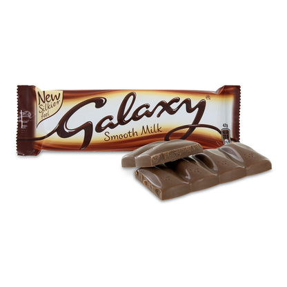Galaxy Smooth Milk chocolate bar with packaging on a white background
