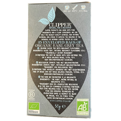 Clipper Organic Earl Grey Tea package on a white background