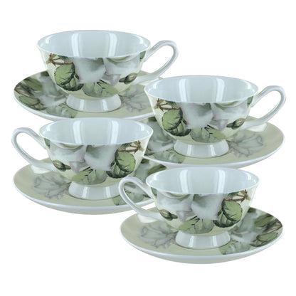 Iceberg bone china set of 4 teacups and saucers