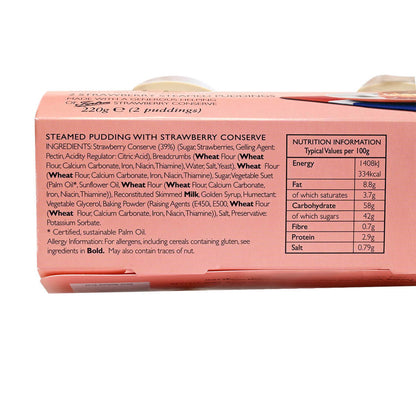 Pink page with nutritional information for steamed pudding