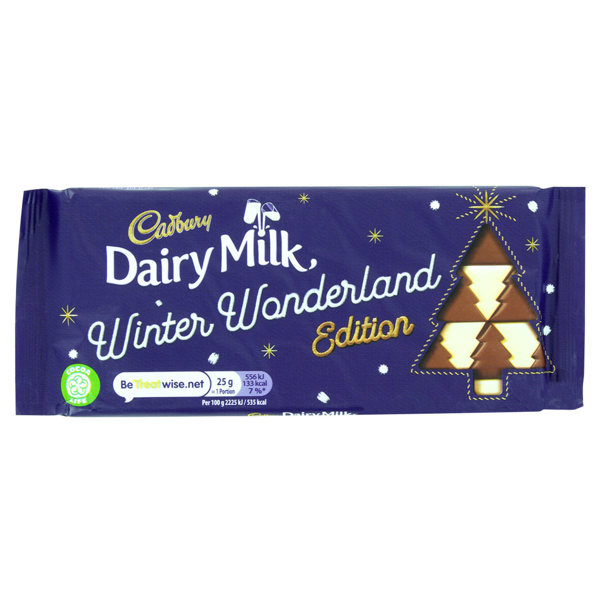 Cadbury Dairy Milk Winter Wonderland Edition chocolate bar packaging on a white background