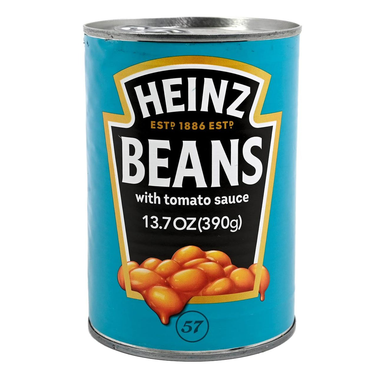 Can of Heinz Beans with tomato sauce on a white background