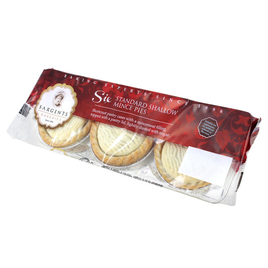 Packaged mince pies with Sargents branding on a white background