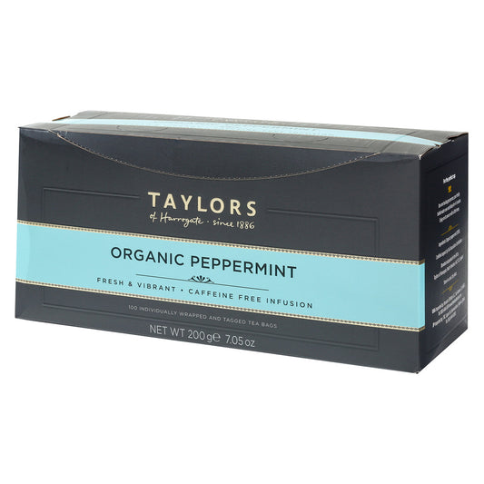 Box of Taylors Organic Peppermint tea on a white background