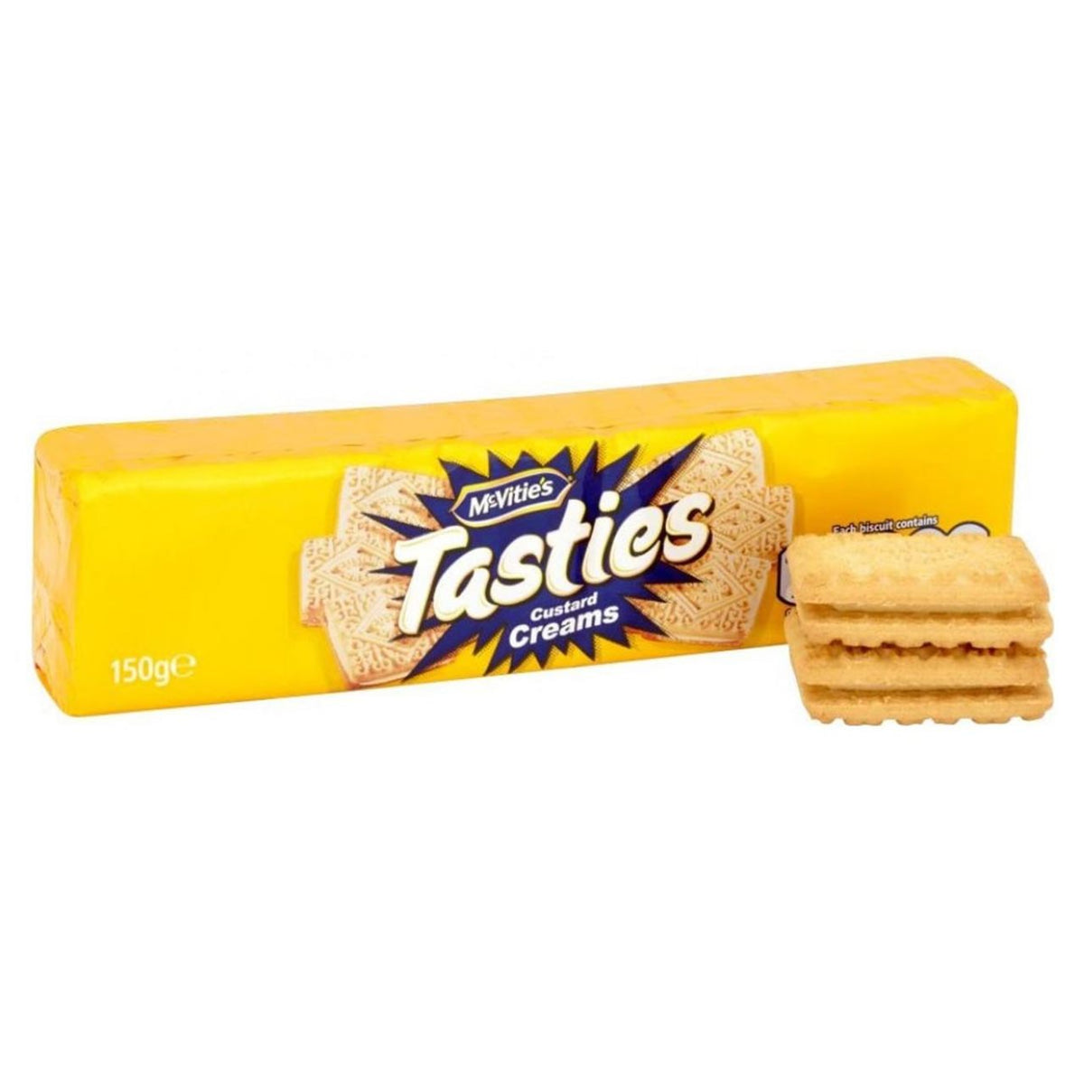 Pack of McVitie's Tasties Custard Creams on a white background