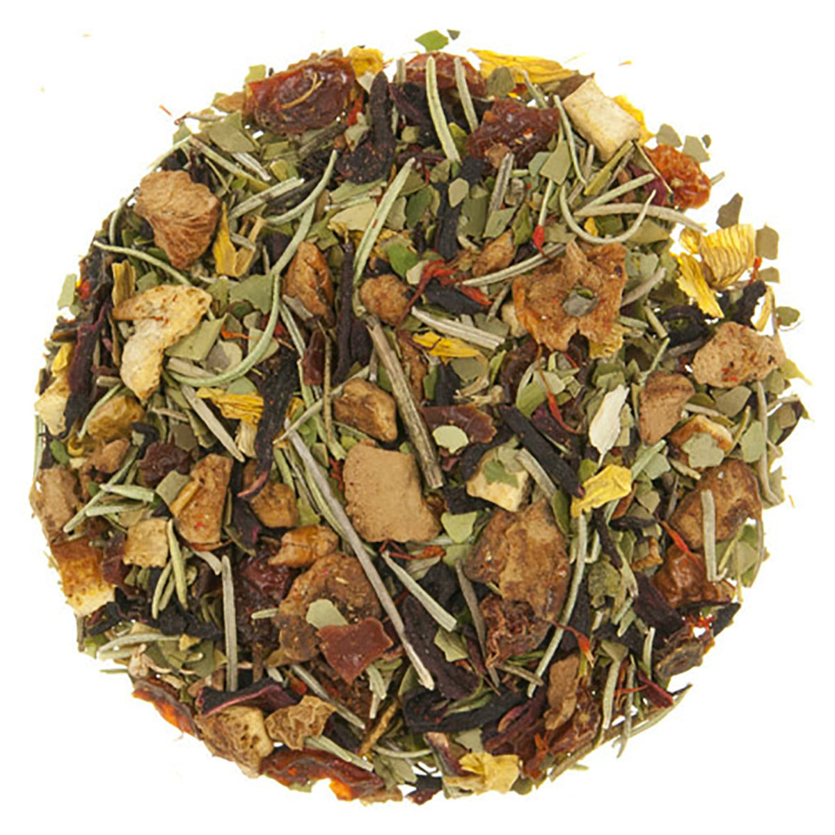 Assorted herbal tea blend on a white background