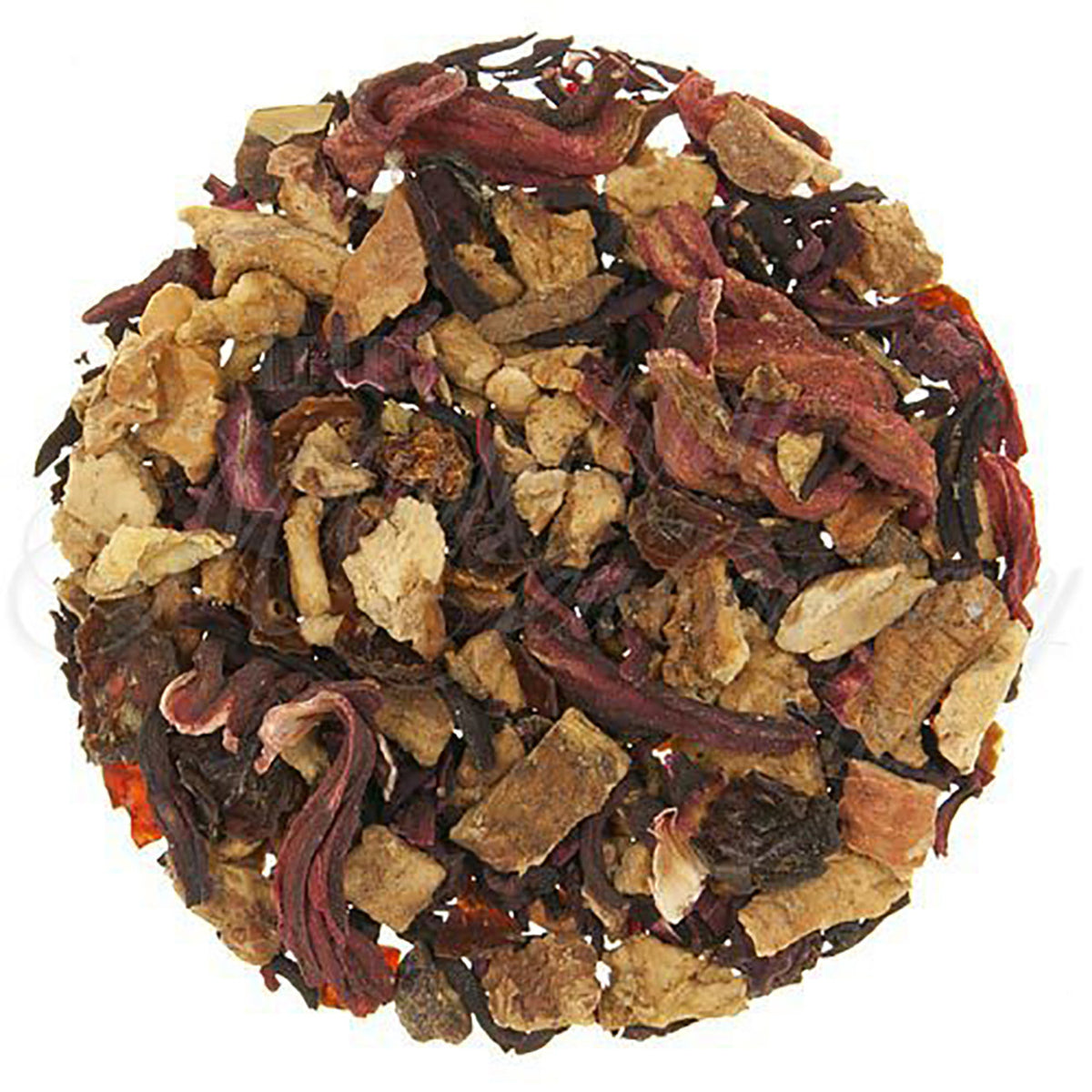 Assorted dried tea leaves on a white background