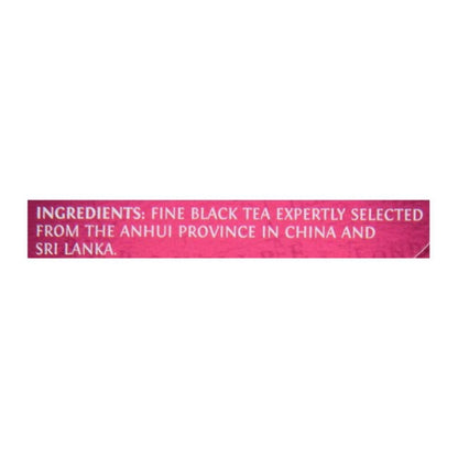 Text on a pink background indicating fine black tea ingredients from China and Sri Lanka