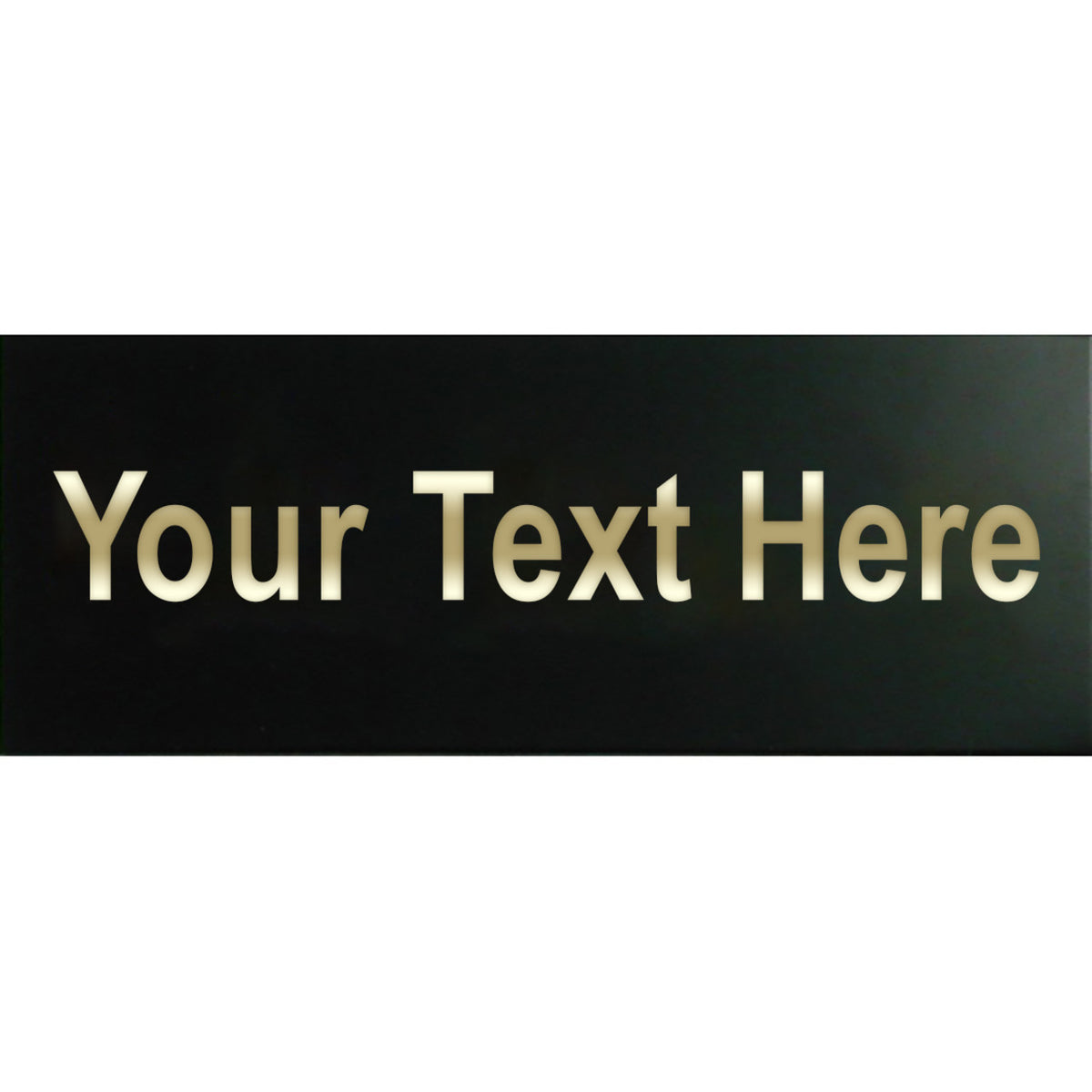 Placeholder text 'Your Text Here' on a black bar with gold letters.