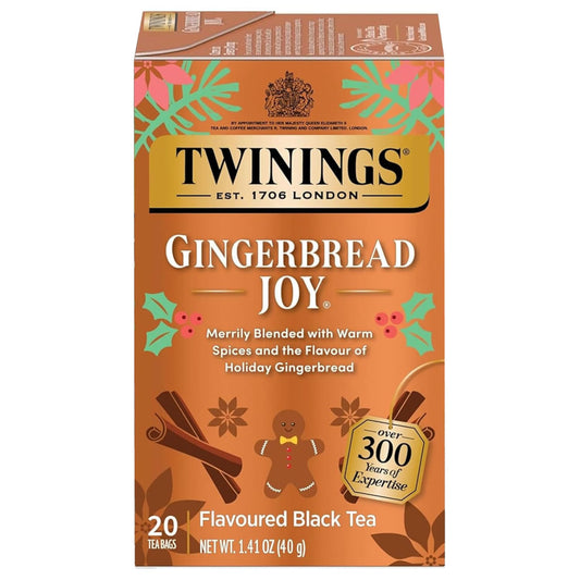 Twinings Gingerbread Joy tea packaging on a white background
