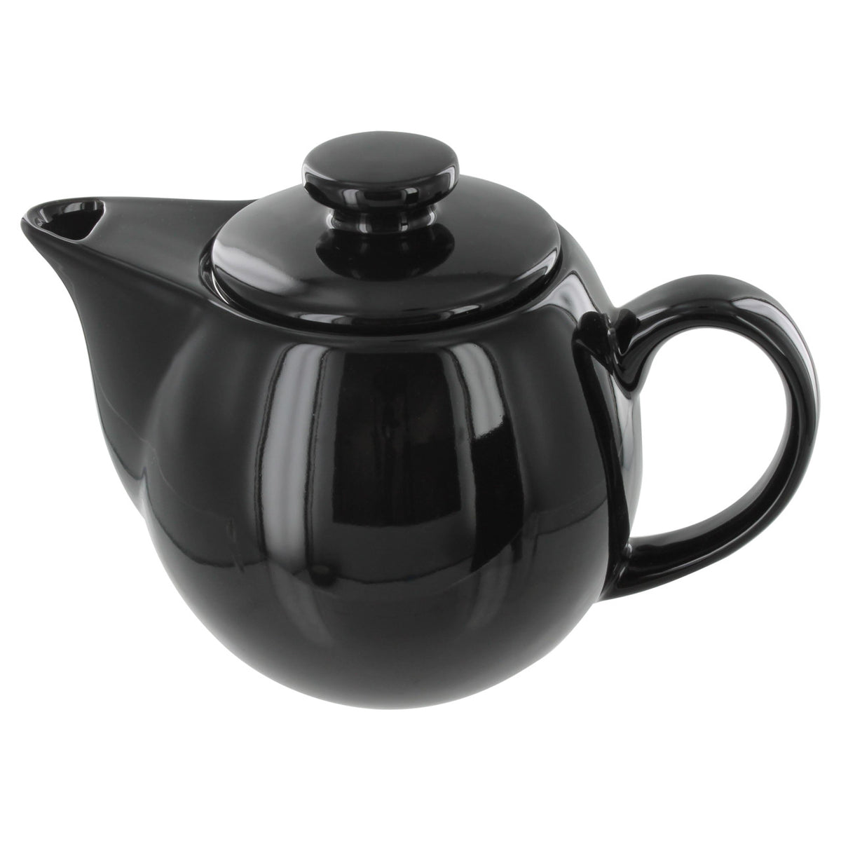 Black teapot with lid on a white background