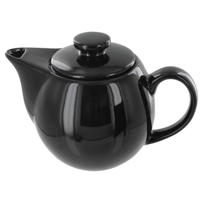 Black teapot with lid on a white background