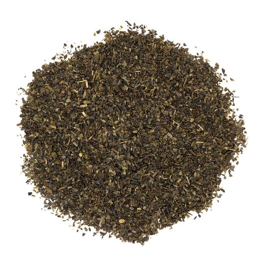A pile of dry loose leaf white tea.