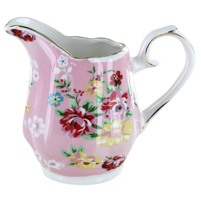 Shabby Rose Pink porcelain floral-patterned tea pitcher on a white background