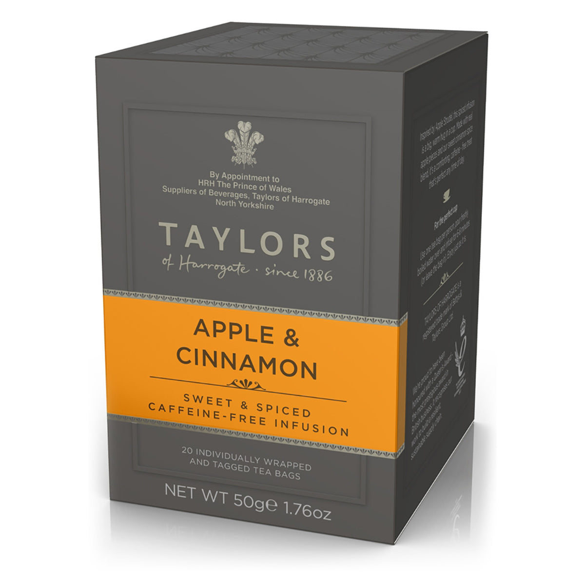 Taylors of Harrogate Apple & Cinnamon tea box on a white background