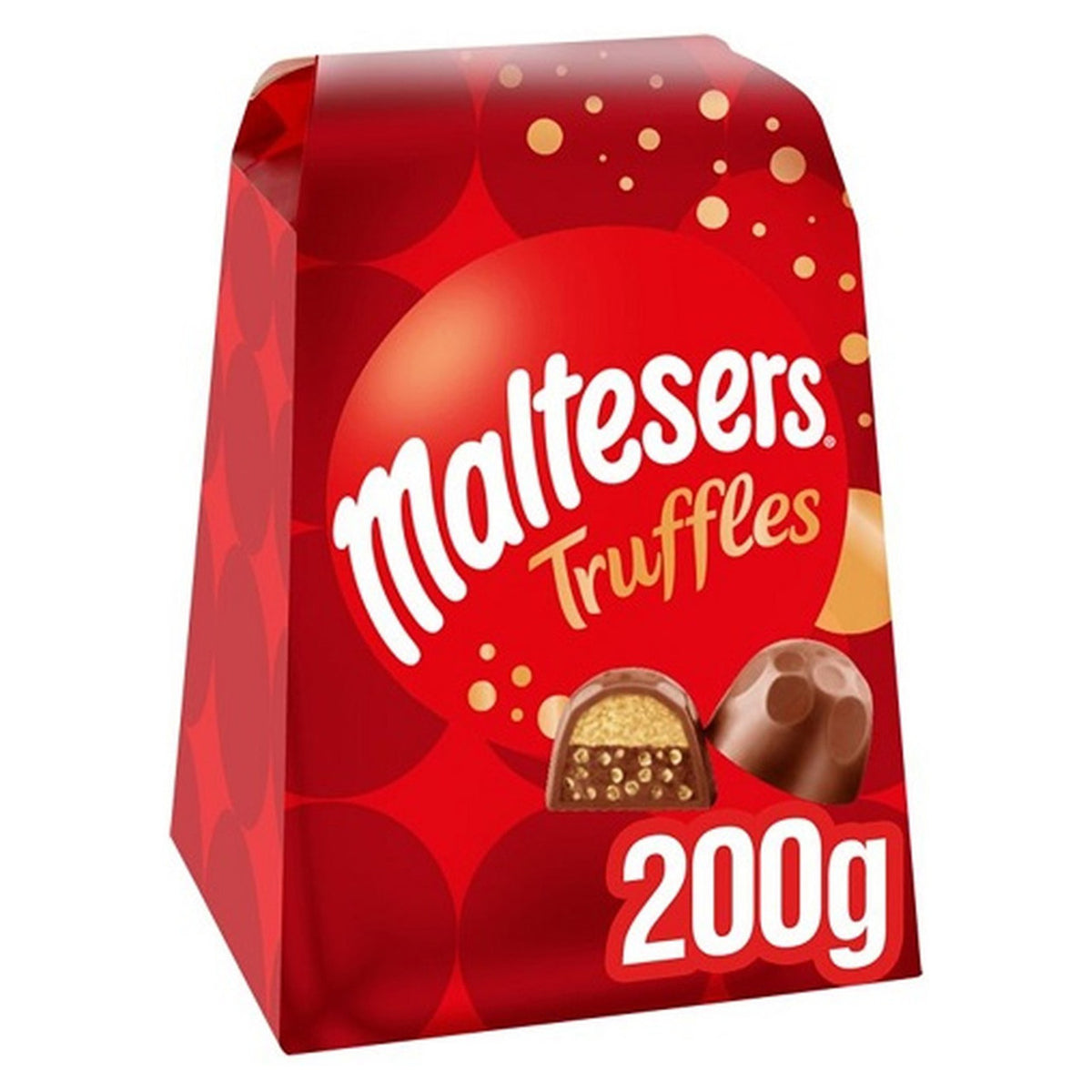 Red packaging of Maltesers Truffles with a white background