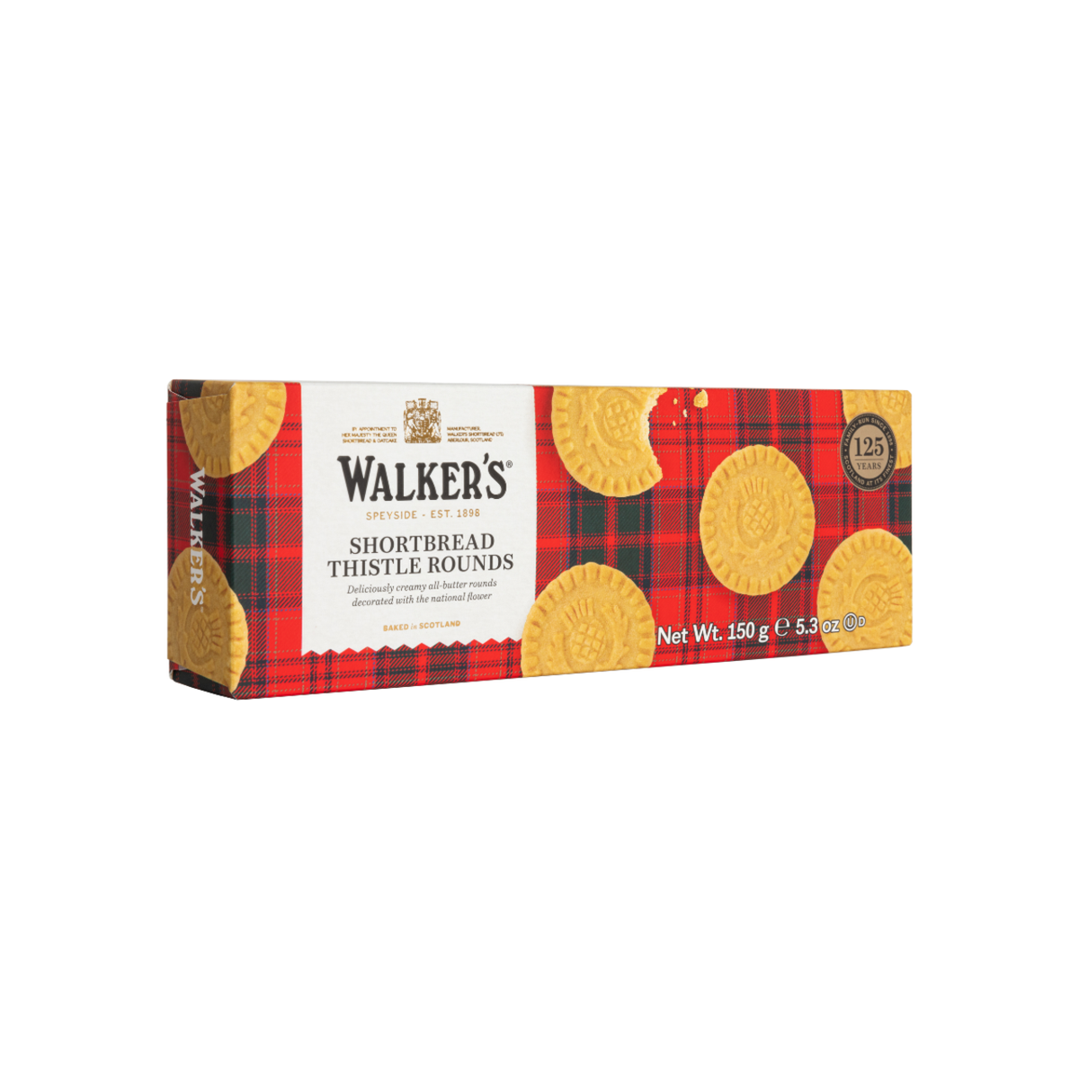 A box of Walker's Shortbread Thistle Rounds on a white background
