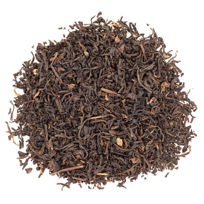 A close-up image of loose leaf black tea.