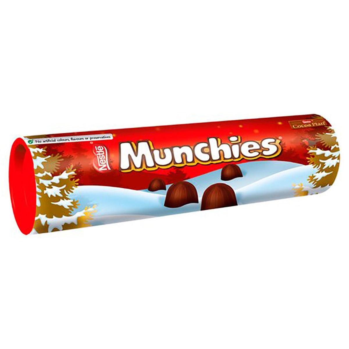 Tube of Nestle Munchies chocolate bars on a white background