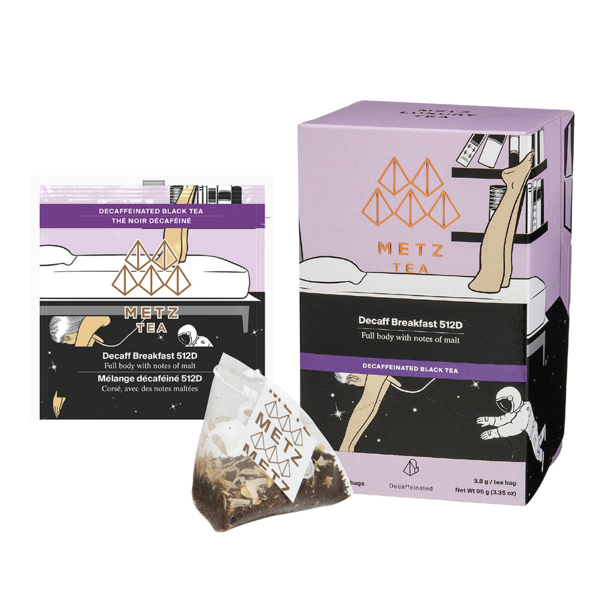 Metz Tea packaging with tea bags on a white background
