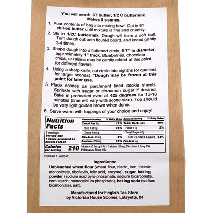 Scone mix packaging with recipe and nutrition label