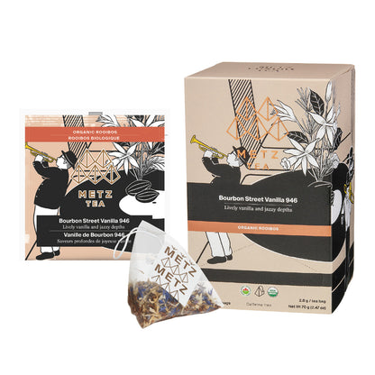 Metz Tea packaging with tea bag and box on a white background