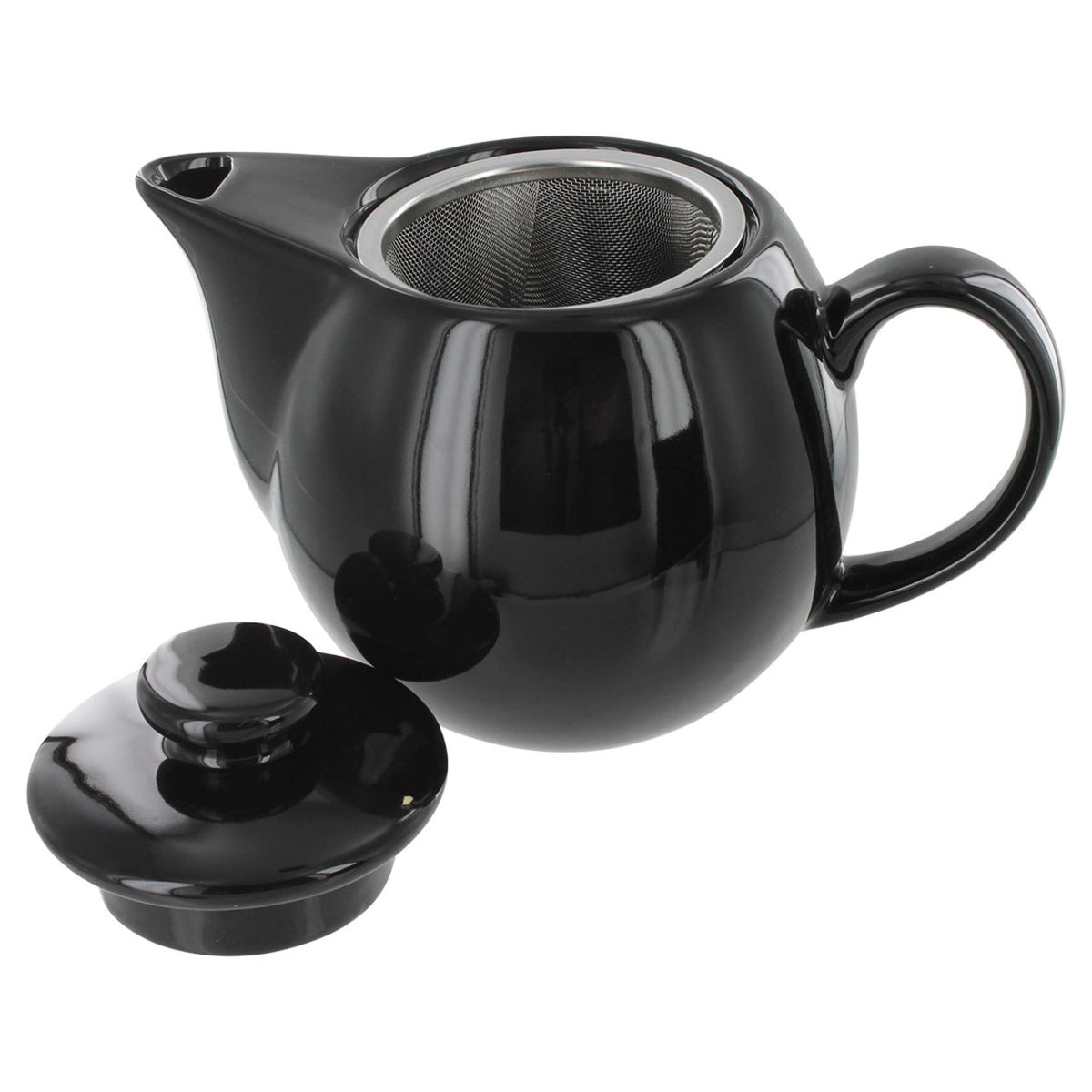 Black ceramic teapot with lid on a white background