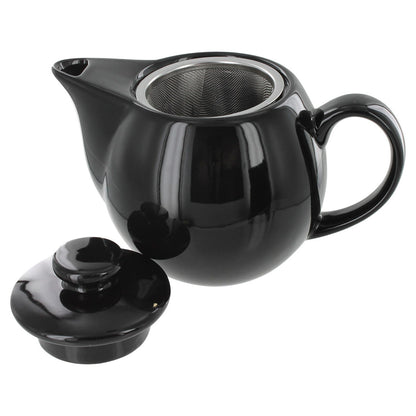Black ceramic teapot with lid on a white background