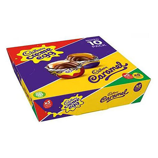 Box of Cadbury Creme Egg Caramel treats on a white background