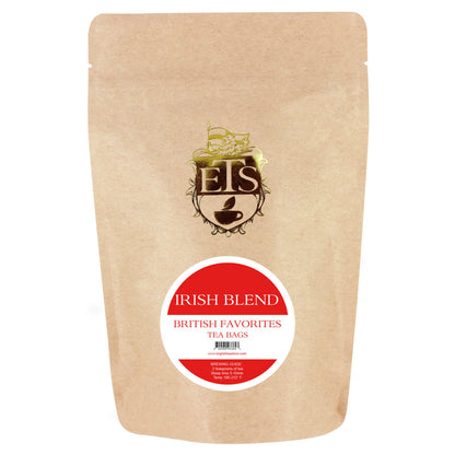 Kraft paper tea bag packaging with a red label on a white background
