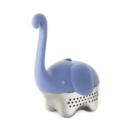 Blue elephant-shaped tea infuser on a white background