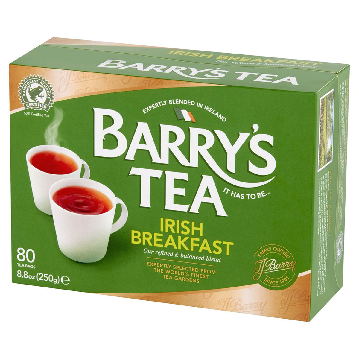 Box of Barry's Tea Irish Breakfast on a white background