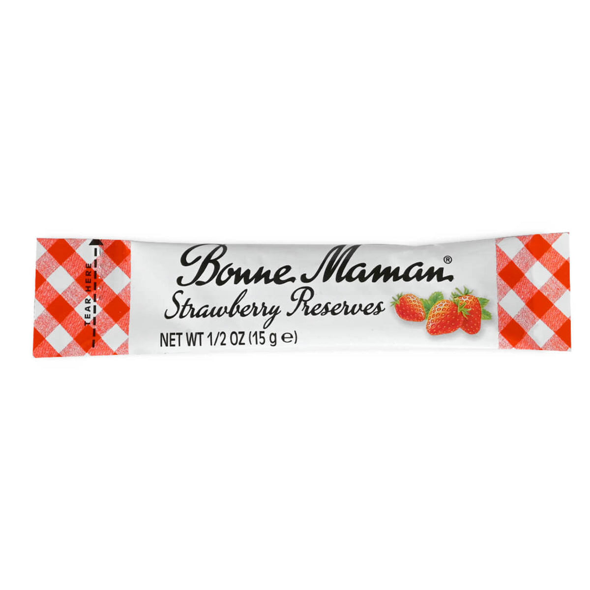 Bonne Maman Strawberry Reserves jelly stick on a white background